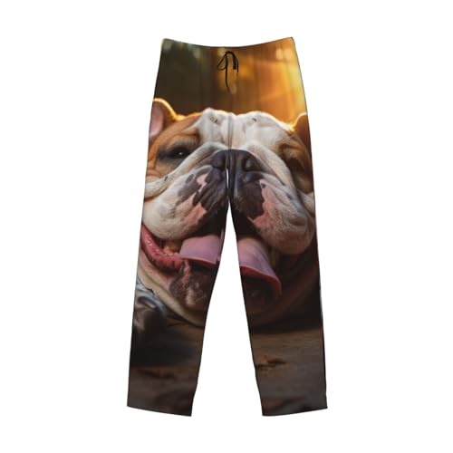 Funny English Bulldog Print Funny Elastic Waist Loose Soft Comfortable Men's Sleep Pajama Pants(S-3XL)4