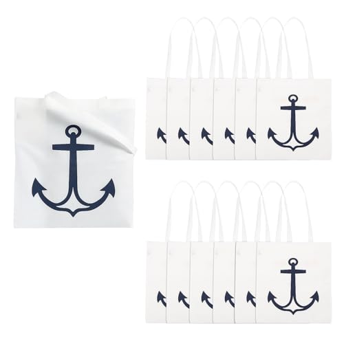 Bolsas Tote blancas grandes no tejidas con ancla azul miniatura 1