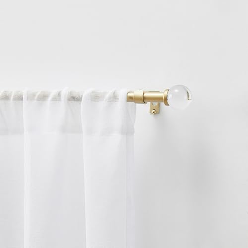 Martha Stewart Beaufort Cafe Curtain Rod for Windows 48 to 86 inches, Adjustable Length 5/8 inch Diameter Metal Curtain Rod with Round Finials, 48” – 86”, Brushed Brass