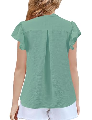 Floral Find Girls Casual Ruffle Short Sleeve V Neck Textured Shirts Summer Dressy Tunic Top Blouses2