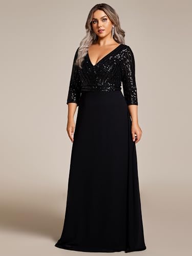 Ever-Pretty Women's Plus Size V-Neck Sparkle Sequins Chiffon 3/4 Sleevess Formal Dresses 0751-PZ3