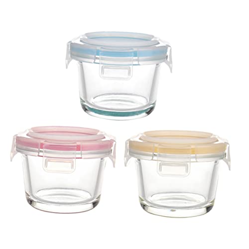UKCOCO 3 Tapas Herméticas Para Tazones De Comida Sólida Para Bebé Recipientes De Vidrio Con Tapa Para Aperitivos Mini Recipientes De Conservación Recipientes De Vidrio Para Comida De