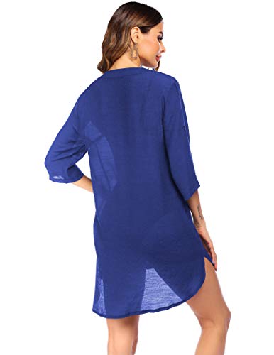 Image of Ekouaer Bathing Suit Cover Up for Women V Neck Button Down Swimsuit Coverup Beach Dress Shirt S-3XL