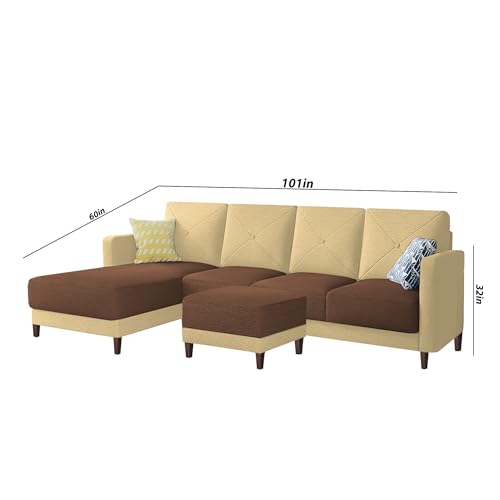 Image of Baloney LHS 6 Seater L Shape Sofa Set with Center Table for Living Room (Cream Brown Fabric) Premium Fabric Sofa