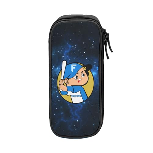 For 北海道日本ハムファイターズ ペンケース 筆箱 2層 文具ポーチ 大容量 おしゃれ 学生用 大人 通学 通勤 多機能 誕生日 Black