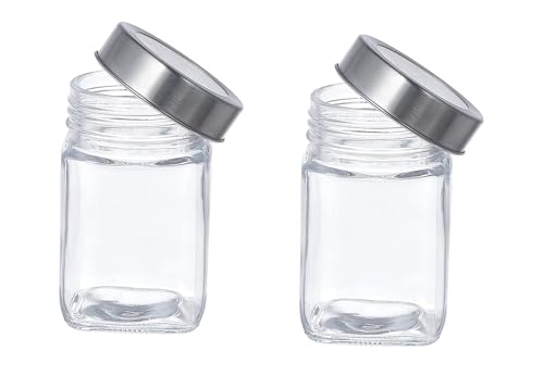 Image of CROCO JAR Square Glass Storage Containers 310ml | Transparent Airtight Kitchen Jars with Steel Lid | Cubical Glass Jars for Pantry, Snacks, Dry Fruits, Masala, Pickle & Coffee Beans | Pack of 2