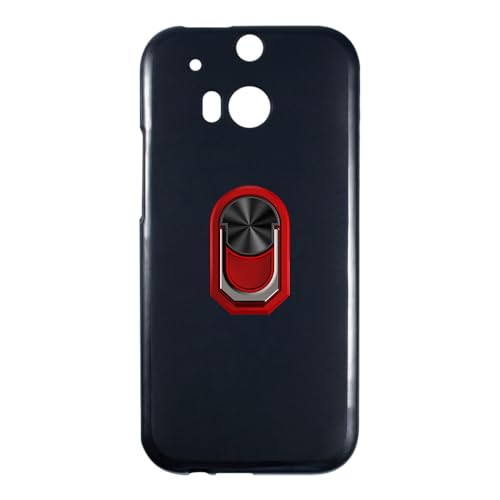 UOGNADGD Flexible Case + Ring Holder Compatible with HTC One M8 Phone Shockproof Cover & Magnetic Mecha Style Finger Grip Kickstand (Black+RedRing)