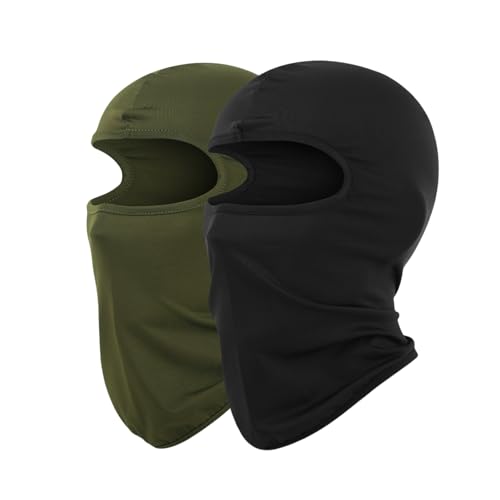 JiaYouLC 2 Pack Kids Lightweight Balaclava Childs Thin Helmet Liner Ski Face Mask for Skiing Cycling Fishing (UK Alpha One Size Black + Green)