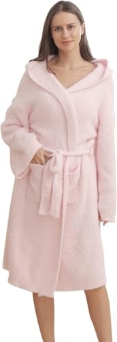 Image of bearberry Plush Hooded Bath Robe Women's Loungewear Sleep Robe Indoor Outfit