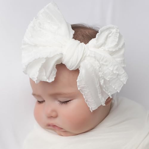 Baby Headband, 5'', Big Bow Headband, White Headband, Baby Girl Headwrap, Baby Head Wraps, Newborn Bow Headband, Bow Toddler Headbands, Baby Girl Headbands
