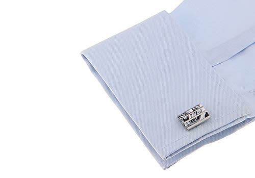 Mancuernillas vintage rectangulares plateadas para hombre miniatura 2
