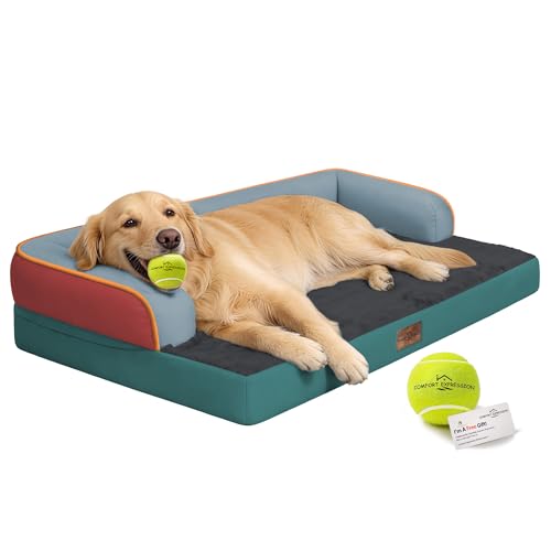 Image of Comfort Expression Washable Orthopedic Dog Bed for Extra Large Sized Dogs | Waterproof Memory Foam Pet Bed 42x30 Inch with Removable Cover with Non-Slip & Bolster