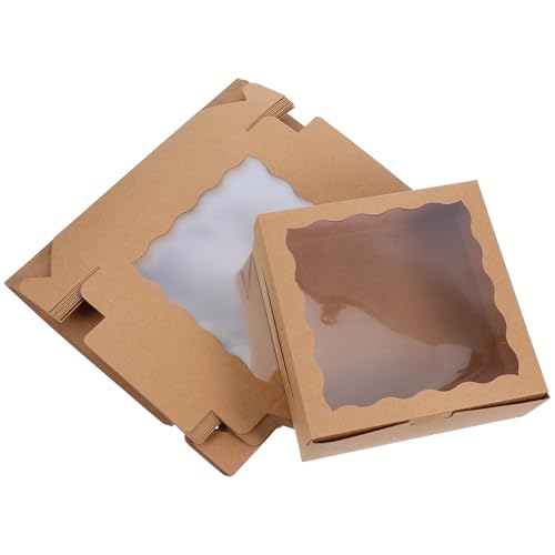 BAZEITFLOW Cajas para Regalos de Fiesta 10 Piezas Color Kraft con Ventana Transparente Cajas para Pasteles y Dulces Empaques para Bodas Cumpleaños y Recuerdos de Eventos