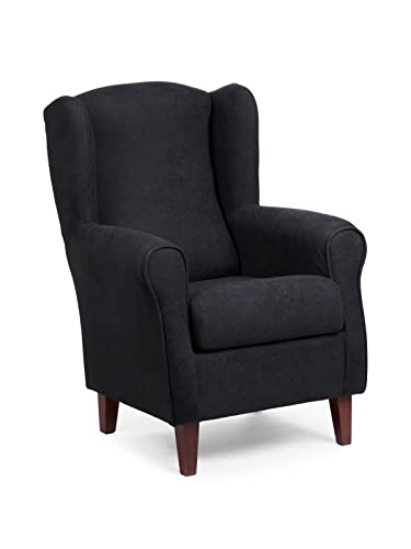 Sillonea - Sillón Orejero Roma, butaca pequeña para salón. Sillón de Lectura Individual, Ideal para Ver la TV/Leer. Medida: 100x74x77cm. Tapizado con Tela Antimanchas. (Negro, Nogal)