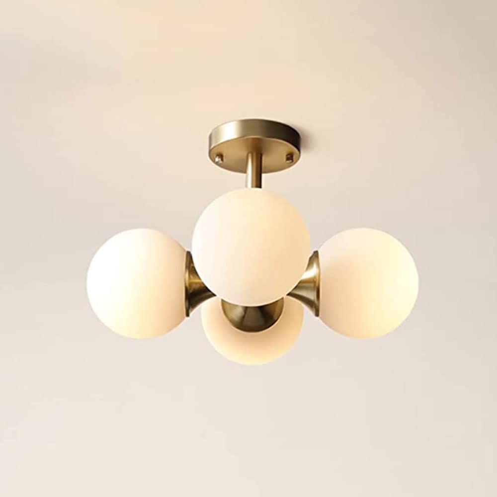 Plafonnier encastré en laiton 4 lampes avec abat-jour en verre LED