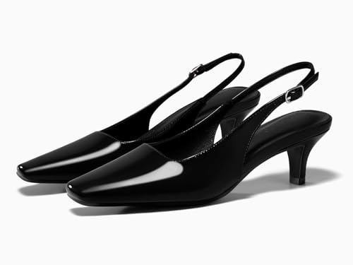 Coutgo Womens Kitten Low Heels Slingback Pumps Squared Point Toe Buckle Strap Wedding Party Dress Shoes4