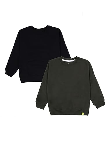 Image of KiddoPanti Boys Solid Round Neck Full Sleeve Fleece Sweatshirt | 60% Cotton 40% Polyester | Soft Warm Winter Pullover | Ribbed Cuffs & Hem | Casual Winter Sweatshirt for Kids