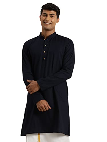 Image of VASTRAMAY Men Cotton Linen Solid Kurta | Cool & Breathable Ethnic Wear with Mandarin Collar for Eid, Holi & Festive Occasions