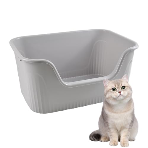 Arenero grande abierto para gatos 17.5x15x8.9 pulg gris miniatura 1