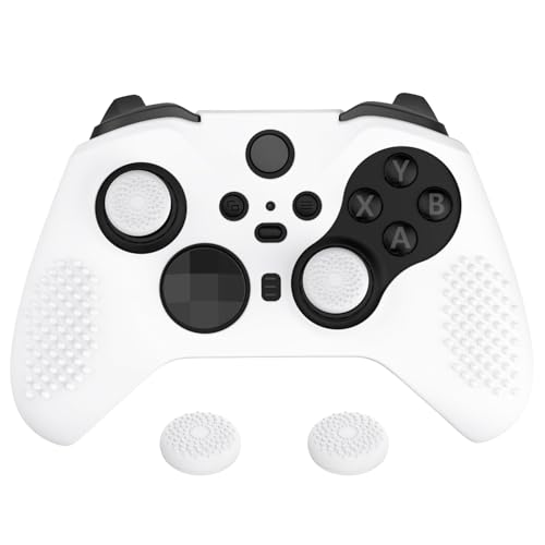 eXtremeRate PlayVital White Soft Anti-Slip Silicone Cover Skins for Xbox One Elite Controller Series 2, Custom Protective Case for Xbox Elite Series 2 Core Controller with Thumb Grips