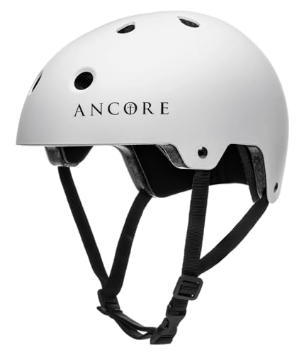 Ancore - Prolight - Helm für Skateboard, BMX, Scooter, Fahrrad und Extremsportarten - Hartschale, stoßfest, Verstellbarer Kinnriemen Skaterhelm (Weiß, S/M - Kopfumfang 55-58 cm)