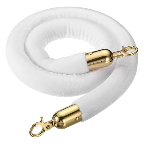 ベルベットスタンションロープ、研磨スナップフック付き吊り下げバリアロープ、ポストスタンド、レッドカーペットイベント、ホテル、美術館、劇場用(ホワイト)(6フィート)