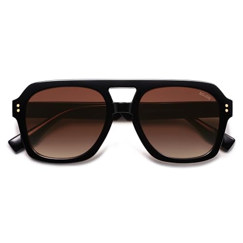 Image of SOJOS Retro Thick Polarized Aviator Sunglasses for Women Men, Large Trendy Bold Square Pilot Shades SJ2385