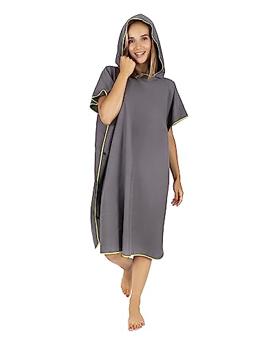 Gräfenstayn Premium Badeponcho mit Knöpfen - Öekotex 100 - Umziehhilfe Damen & Herren - Surf-Poncho Strand - Handtuch-Poncho Erwachsene - Umkleide-Hilfe - Badeumhang Mikrofaser (L-XL anthrazit)