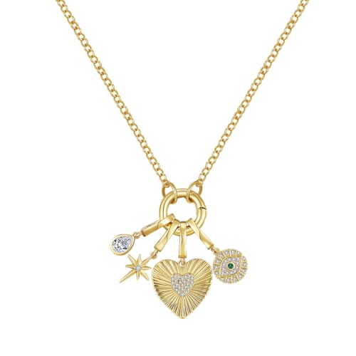 Gold Heart Pendant Necklace for Women 14k Gold Plated Dainty Pendant Necklaces with Charm Set - Chain Heart， Star， Gemstone Evil Eye， Teardrop Cubic Zirconia Pendant Necklace Jewelry