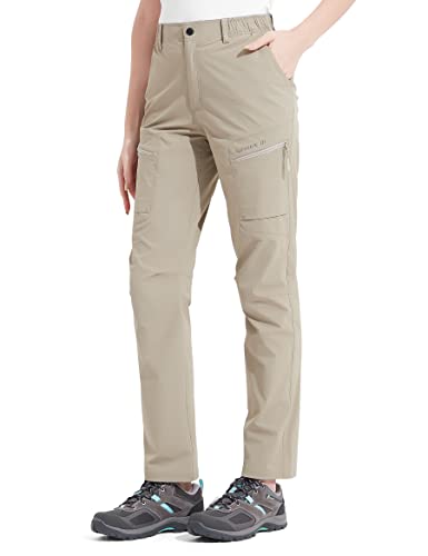KUTOOK Spodnie trekkingowe, wodoszczelne, z 5 kieszeniami, odporne na zarysowania, bardzo elastyczne, damskie, do uprawiania sportów na świeżym powietrzu, khaki, XL