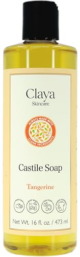 Image of Claya Tangerine Liquid Castile Soap - Organic Ingredients, Biodegradable, Gentle for Sensitive Skin and Versatile Use (16 fl oz (Disc Cap))