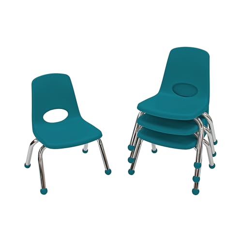 Image of FDP 10 inch School Stack Chair,Stacking Student Seat with Chromed Steel Legs and Ball Glides for in-Home Learning or Classroom - Teal (4-Pack), 10377-TL
