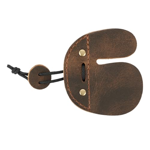 PavinCrafter Leather Archery Finger Tab – Handmade Full-Grain Finger Guard for Recurve Bow Shooting – Adjustable Finger Protector for Right Hand – Archery Training & Practice Gear (Brown)