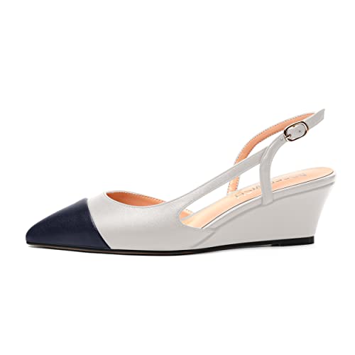 ROSERWISH Womens Fashion Slingback Pointed Toe Comfortable Matte Office Casual Wedge Low Heel Pumps Dress Shoes 2 Inch2