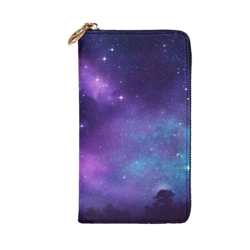 Purple Starry Sky Wallet for Men Women Long Purse Leather Clutch Large Business Handbag Travel Phone Holder Credit Card Holder Money Case with Zipper Leather Wallets Gift2