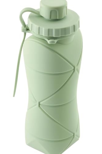 Image of 600ml Folding Silicone Water Bottle Sports Outdoor Travel Portable with Leak-Proof Lid Space-Saving for Travel, Gym, Hiking, Camping (GREEN 2PC)