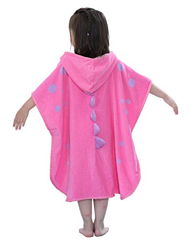 Image of LOLANTA Kids Terry Cloth Cover Up Girl's Bath Towels Hooded Dinosaur, Girls Beach Towel Pool Poncho Swim Cover-Ups Cotton (Pink#B, 4-6 Years)