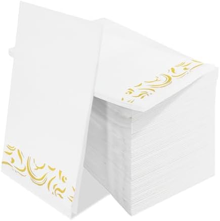 100Pack Disposable Paper Napkins, Dinner Napkins with Gold Trim for Guests, Paper Hand Towels for Bathroom Guest Towels for Wedding Anniversary Birthday New Year Party Kitchen Guestrooms Restrooms image 5