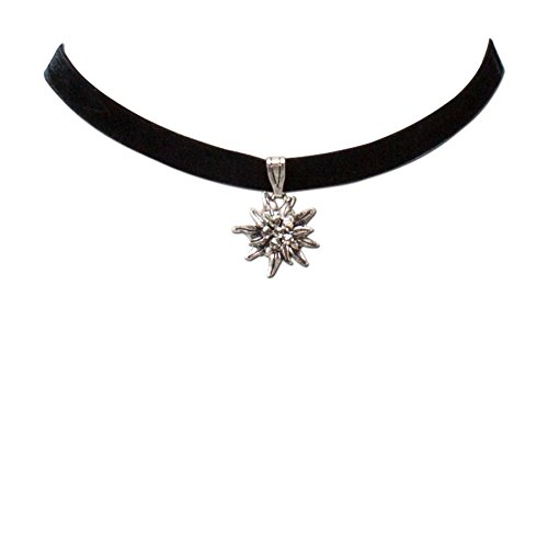 Trachtenkette Samt mit Strass-Edelweiß klein - Damen Samt-Kropfband enganliegend, Kropfkette elastisch, Dirndlkette schmal für Trachtenbluse und...