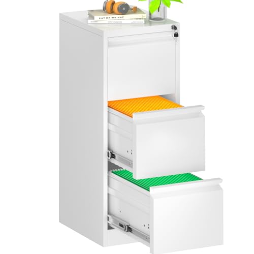 Intergreat ZK3B1 3 Drawer File Cabinet, White Metal Filing Cabinet With Lock, Locking Tall File Cabinets With 4 Adjustable Hanging Frame For Home Office cover