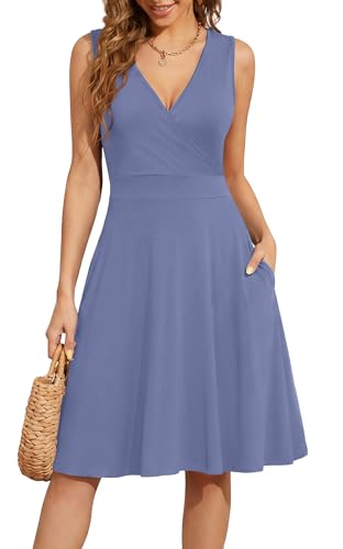 Image of WEACZZY Women's Summer Sleeveless Casual Dresses V-Neck Wrap Floral Holiday Tank Dress Flowy Beach Sundress with Pockets