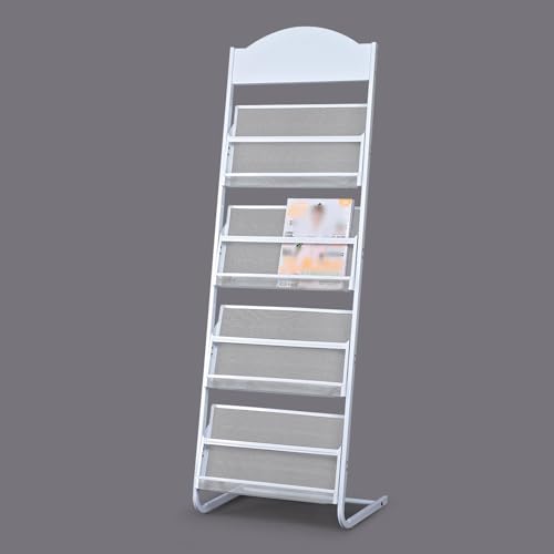 Expositor de pie de hierro blanco de 48 cm, soporte duradero para folletos de 4 niveles 2