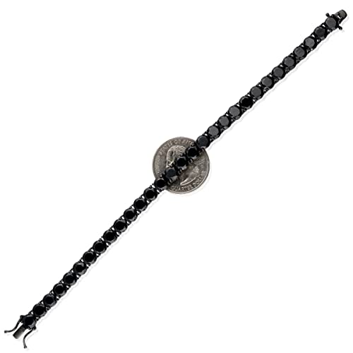 Sterling Silver 3Mm 4Mm 5Mm 6Mm Black Simulated Diamond Tennis Bracelet 7.25", Width - 6Mm #TOP3