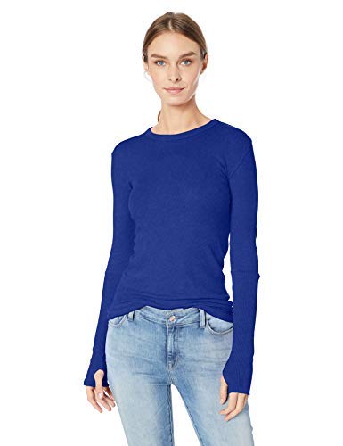 Image of Enza Costa Women's Cashmere Blend Cuffed Crew Top with Thumbholes