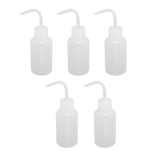 TOPINCN 5pcs Safety Wash Bottles 500ml, Plastic Squeeze Bottles with Cap, Translucent Design, Tight Seal for Cleaning, Watering, Inking (250ml)