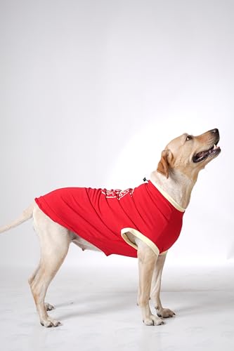 Image of Thunder Tails Premium Cotton Dog T-Shirt | Adjustable Neck | for Large Dogs| Red | 4XL | for Labrador