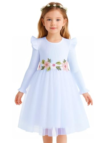 Image of HILEELANG Little Flower Girl Tulle Tutu Dress Easter Cotton Ribbed Birthday Wedding Party Princess Dresses
