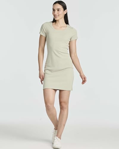 Image of Real Essentials 3 Pack: Women's Ribbed Mini Dress - Short Sleeve T-Shirt Dress Slim Fit Casual Summer Dress