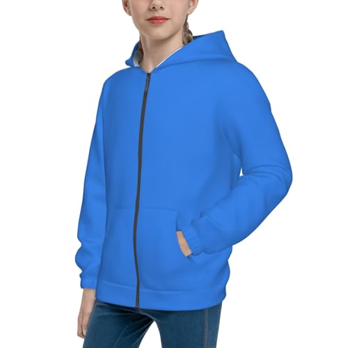 Dodgerblue Kid Hoodies Boys Zip Up Sweatshirts Girls Pullover with Pocket