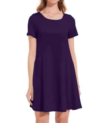 Image of JOLIGAL Summer Dresses for Women Casual Short Sleeve Sundress Scoop Neck Beach T Shirt Dress with Pockets 2026